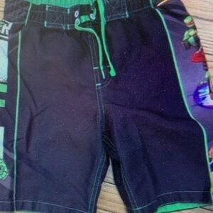 Vibrant Green and Black Kids Swim Trunks